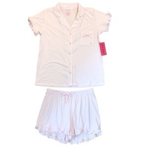 Betsey Johnson Women’s Delicacy Pajama Set Top & Shorts Light Pink Ruffle Trim